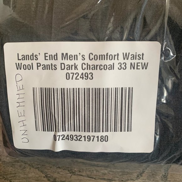 NWT LANDS' END MEN'S COMFORT WAIST WOOL PANTS DARK CHARCOAL (GRAY) 33- UNHEMMED - Picture 6 of 7